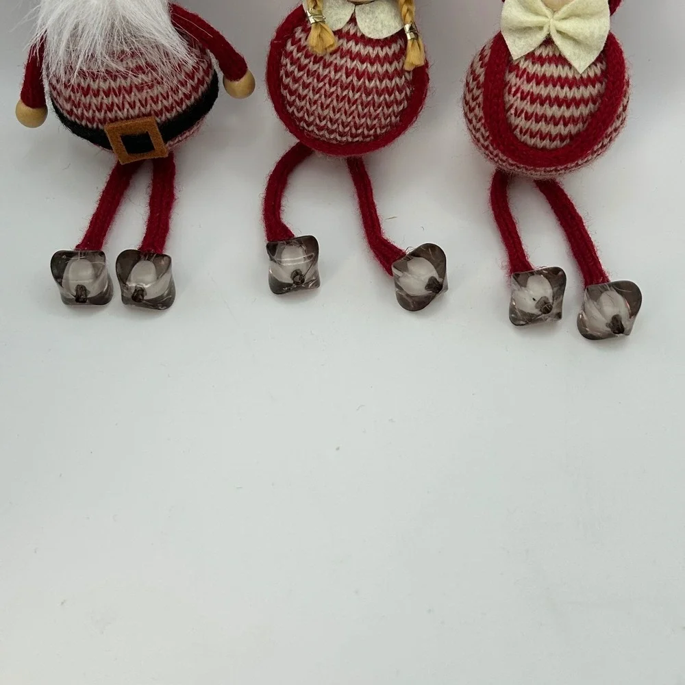 Set of 3 Shelf Sitting Swedish Christmas‎ Gnomes Knit Hanging Legs Beaded Feet
